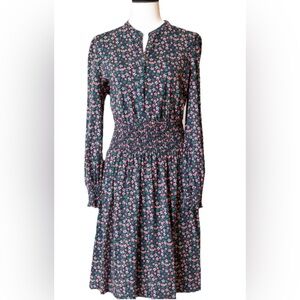 Boden Ditsy Strawberry Print Long Sleeve Floral Smocked Waist Dress Size 12R